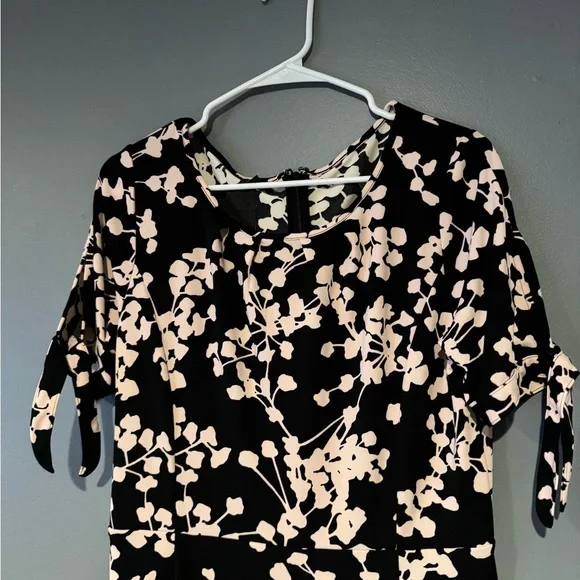 Talbots Black and White A-Line Midi Dress with Flutter Sleeves - Picture 3 of 8